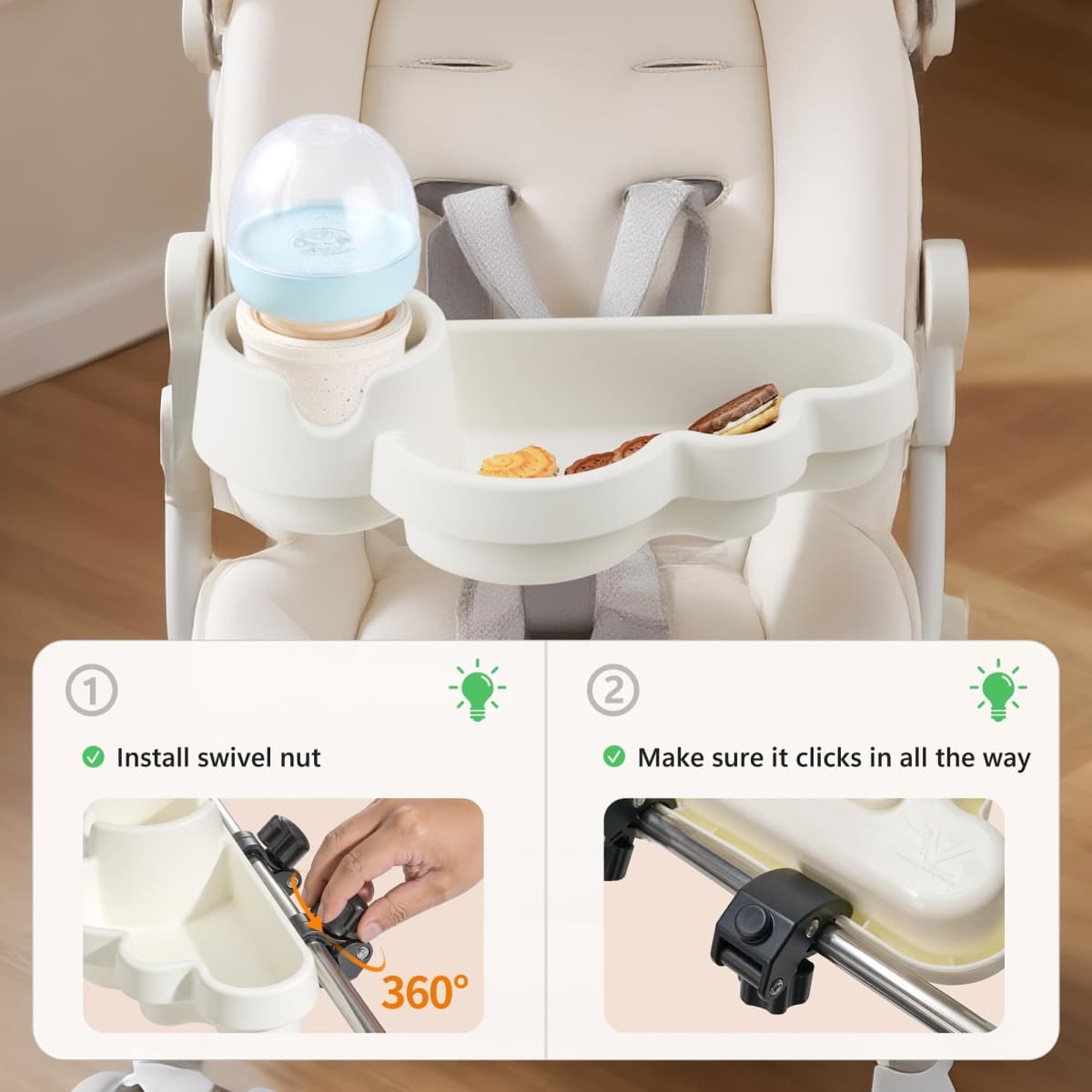 Li & Zhao Universal Stroller Snack Tray Attachment - Universal Snack Tray for Cloud Cup Holder Tray Stroller Tray Attachment Plastic Accessories for Baby,Toddler(Beige) thumbnail 3