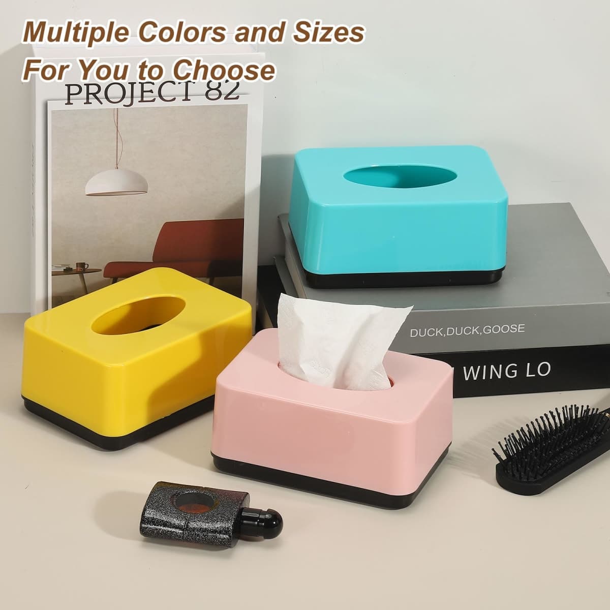 uxcell Tissue Box Cover, Plastic Rectangle Modern Facial Tissue Box Holder Desktop Napkin Organizer Container for Living Room Bedroom Office Hotel Desk Car, Light Blue thumbnail 4