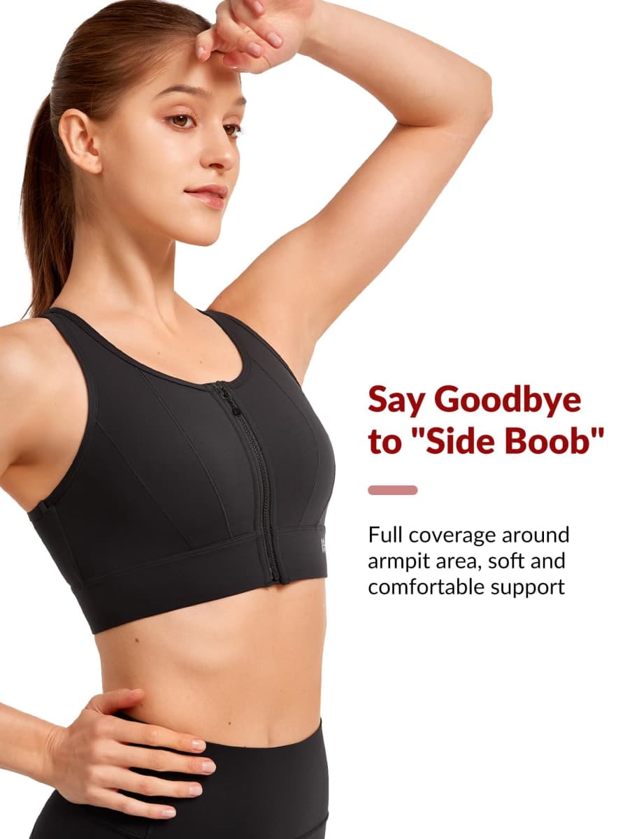 Yvette Front Closure Sports Bras for Women High Support Large Bust Supportive Sports Bra High Impact for Running,Black,3XL+ thumbnail 3