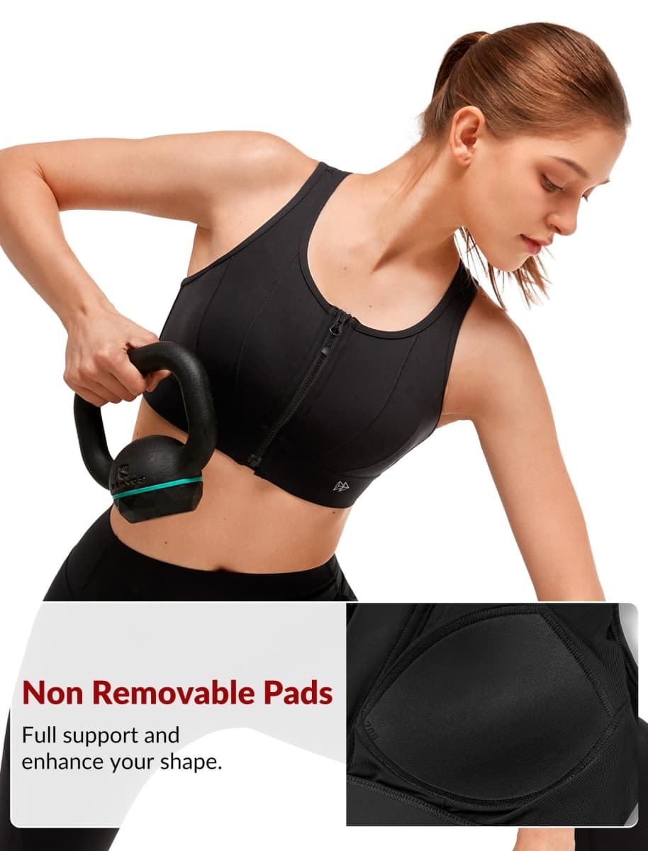 Yvette Front Closure Sports Bras for Women High Support Large Bust Supportive Sports Bra High Impact for Running,Black,3XL+ thumbnail 4