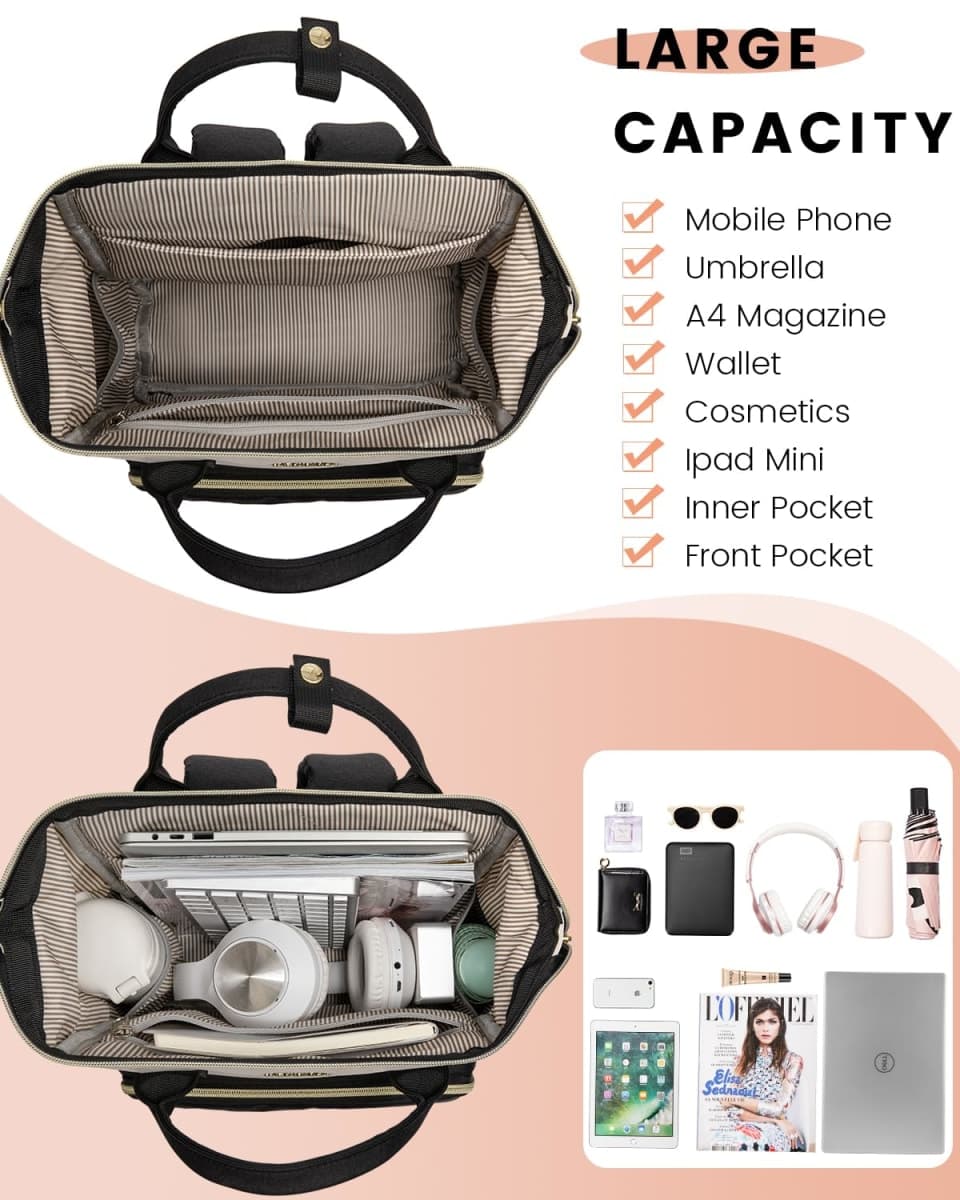 LOVEVOOK Small Backpack for Women, Beige-black-brown, 13inch, Lightweight thumbnail 3