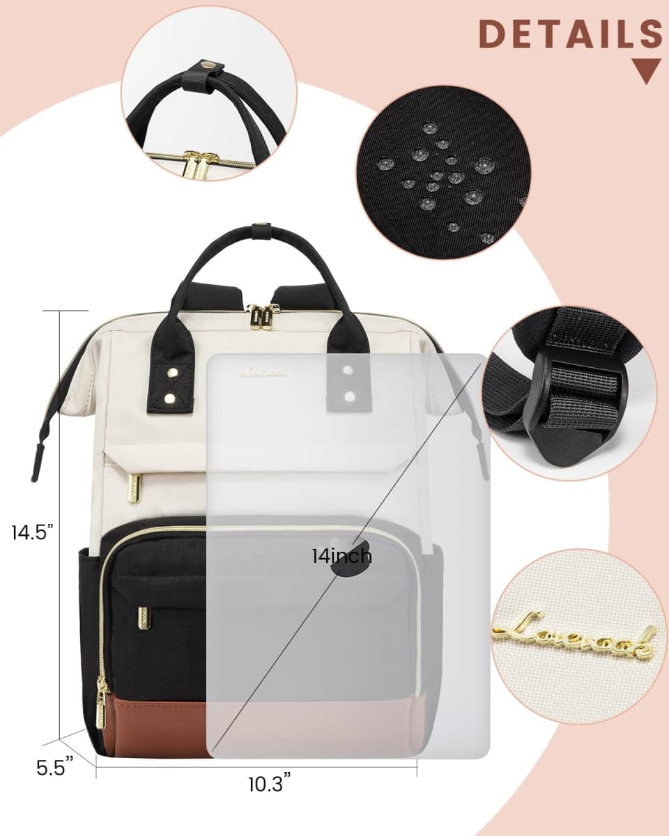LOVEVOOK Small Backpack for Women, Beige-black-brown, 13inch, Lightweight thumbnail 4