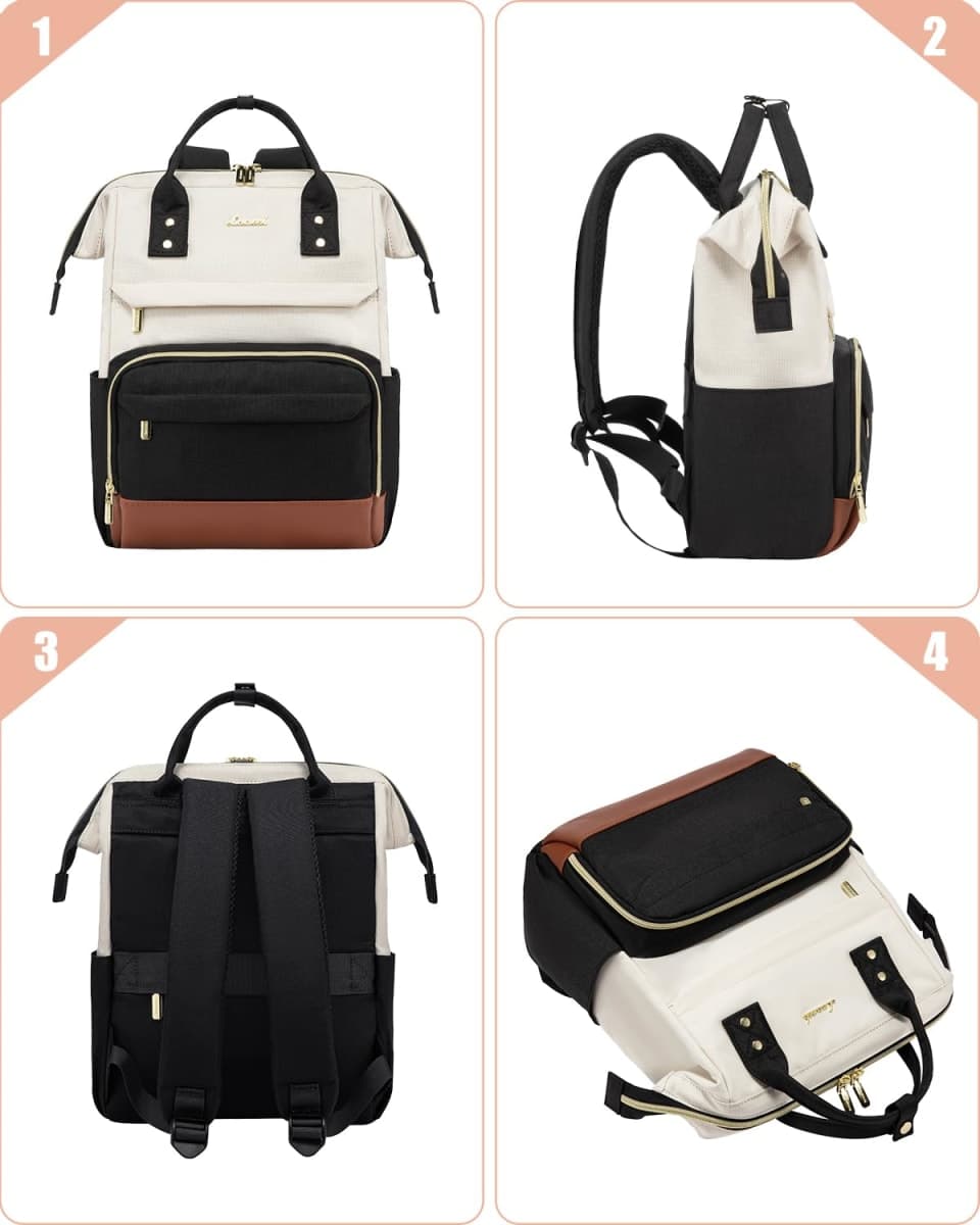 LOVEVOOK Small Backpack for Women, Beige-black-brown, 13inch, Lightweight thumbnail 5