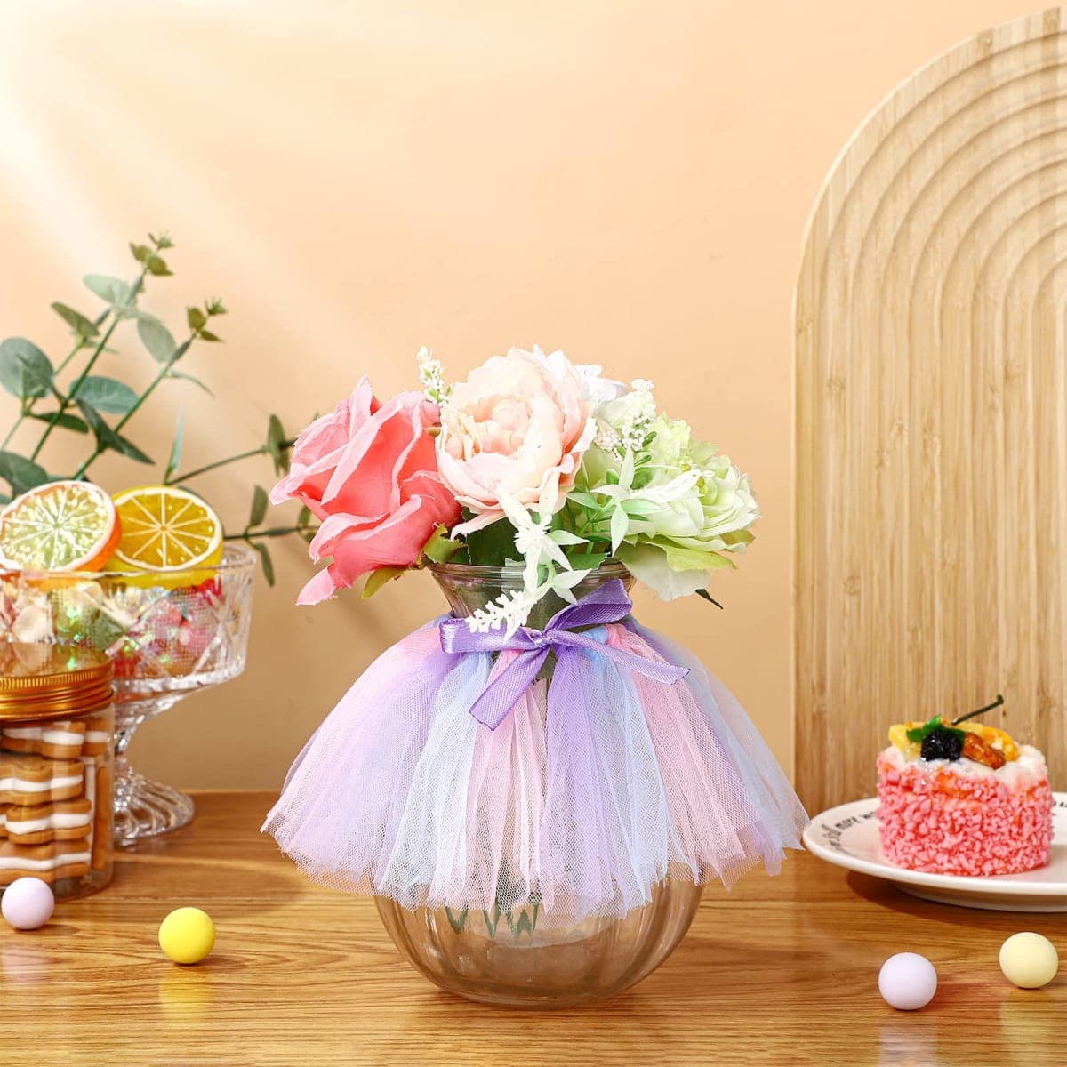 Tatuo 12 Pieces Mini Tutu Table Skirt Wine Bottle Cover Tutu Skirt Tulle Vase Skirt Decor Garland Centerpieces for Wedding Baby Shower Cake Dessert Birthday Party(Unicorn Color) thumbnail 4