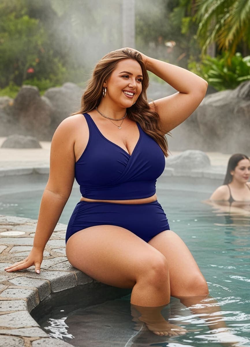 Eytino Womens Plus Size Bikini Sets High Waisted V Neck Bahting Suits Two Piece Color Block Swimsuits(1X-5X), Navy Blue, 1X thumbnail 2