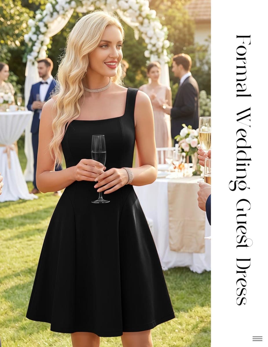 Bbonlinedress Womens Square Neck Mini Prom Cocktail Party Dress Sleeveless Short A-line Formal Wedding Guest Dress, Black, Small thumbnail 4