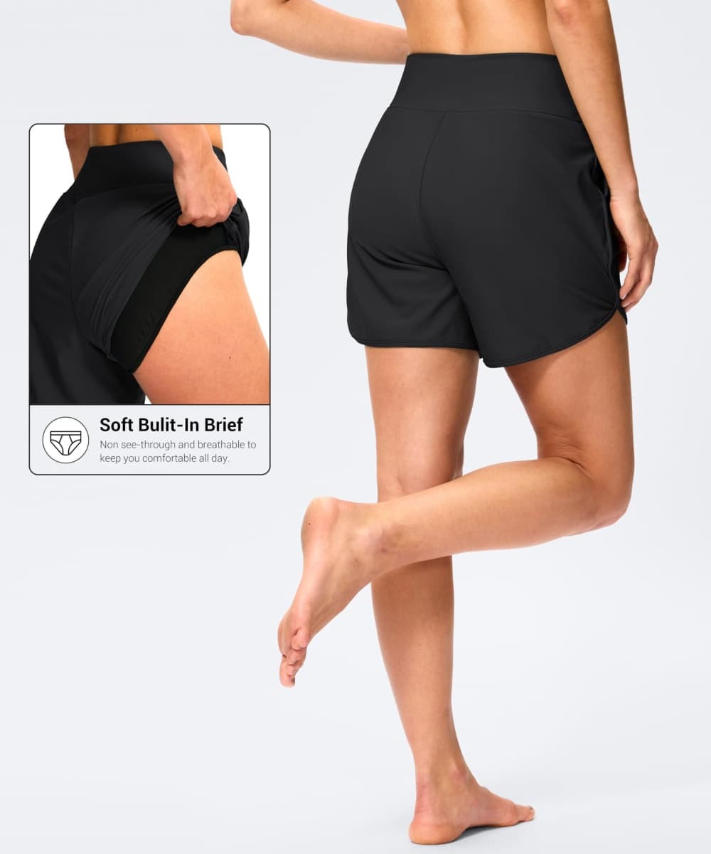 G Gradual Women's 5" Swim Board Shorts with Pockets, Black, X-Large thumbnail 3