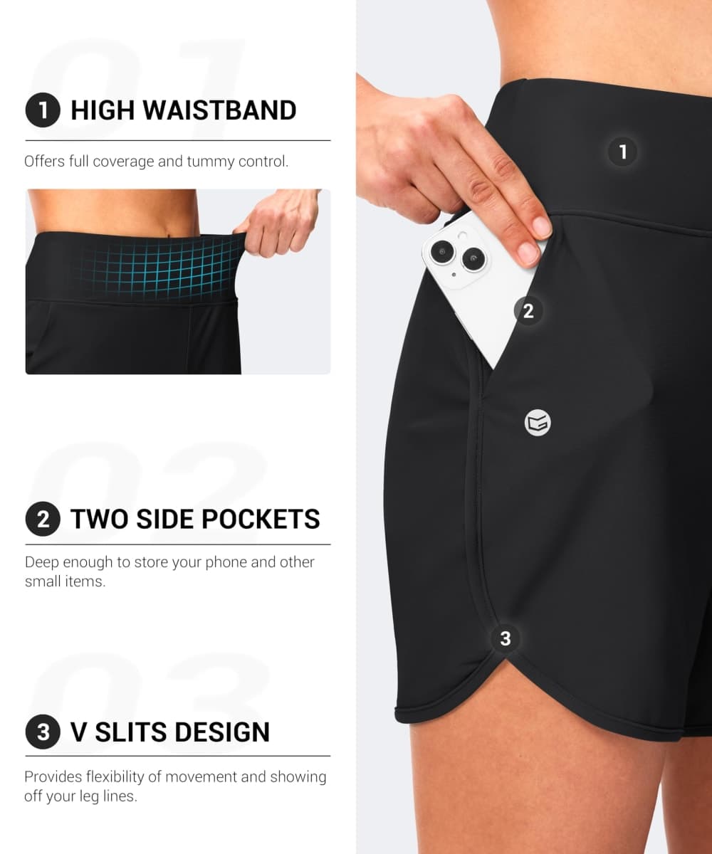 G Gradual Women's 5" Swim Board Shorts with Pockets, Black, X-Large thumbnail 4