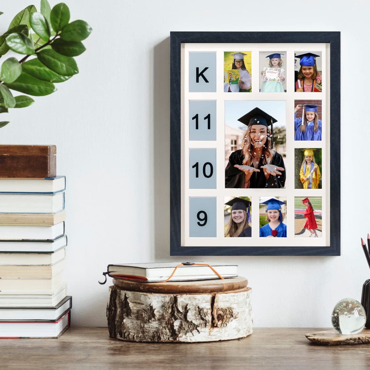 FramePro School Years Picture Frame K-12 Day Graduation Photo Collage Black Frame with Mat, Displays One 5x7 Photo and Twelve 2.5x3.5 Pictures thumbnail 2