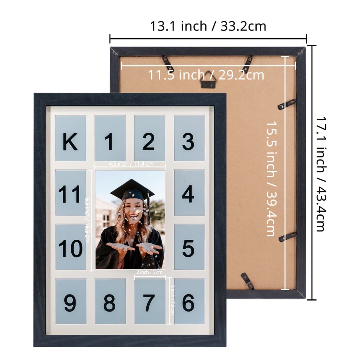 FramePro School Years Picture Frame K-12 Day Graduation Photo Collage Black Frame with Mat, Displays One 5x7 Photo and Twelve 2.5x3.5 Pictures thumbnail 3