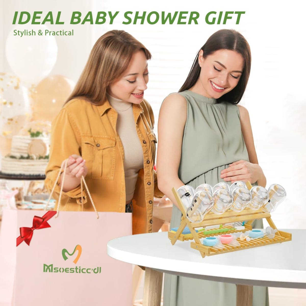 Msoesticc.dl Baby Bottle Drying Rack Foldable Vertical Bamboo Milk Bottle and Accessories Organizer - Ideal for Travel, Perfect for Busy Parents, Maximizes Space, Quick Drying, Easy Cleanup & Storage thumbnail 5