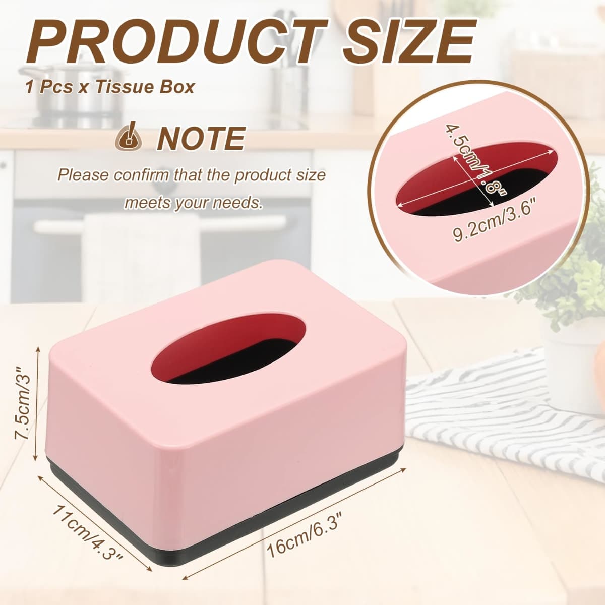 uxcell Tissue Box Cover, Plastic Rectangle Modern Facial Tissue Box Holder Desktop Napkin Organizer Container for Living Room Bedroom Office Hotel Desk Car, Pink thumbnail 2