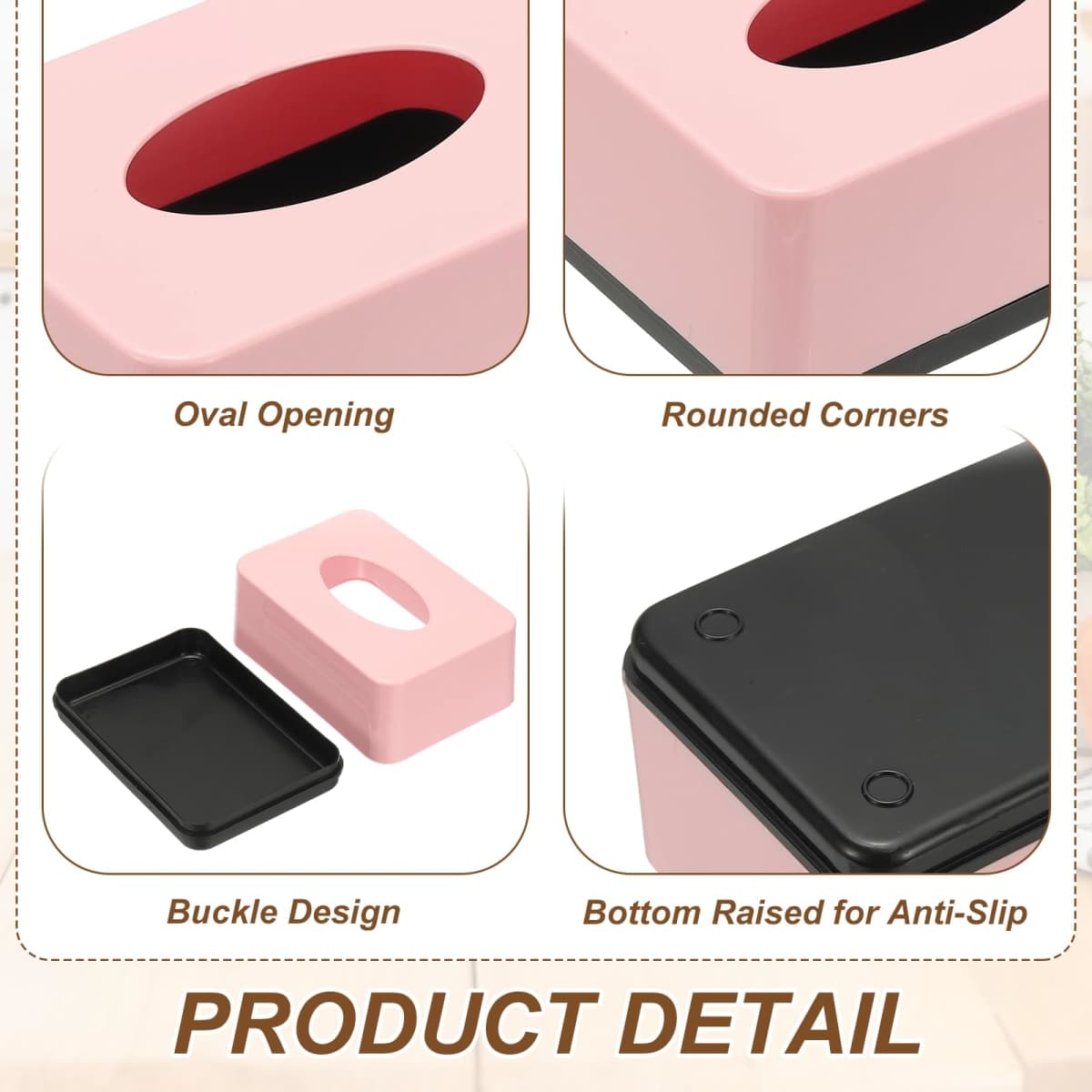 uxcell Tissue Box Cover, Plastic Rectangle Modern Facial Tissue Box Holder Desktop Napkin Organizer Container for Living Room Bedroom Office Hotel Desk Car, Pink thumbnail 3