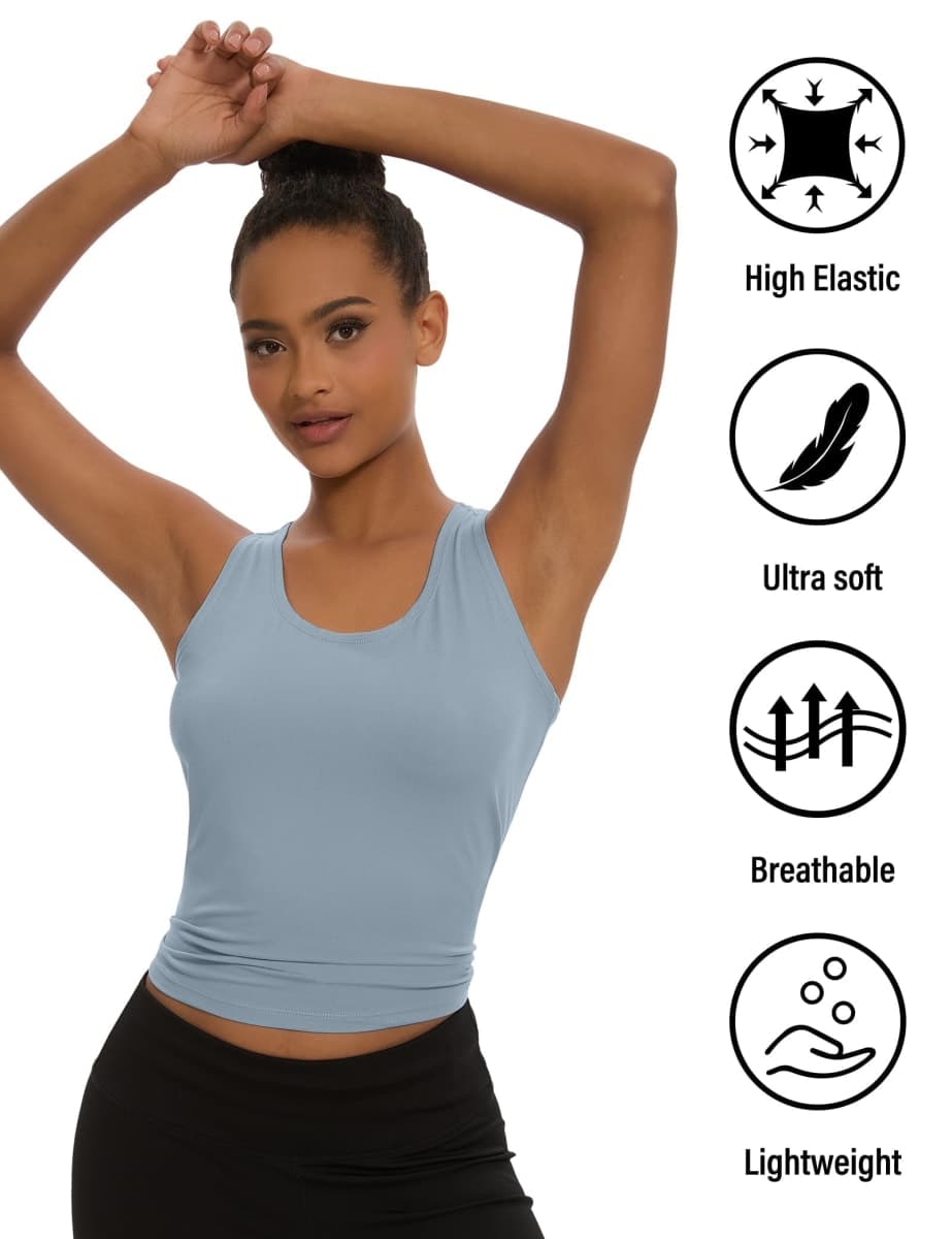 Dalavch 5/6 Pack Women's Workout Racerback Tank Tops Spandex Yoga Athletic Running Gym Sports Crop Tops for Women, 1 Black 1 White 1 Heather Grey 1 Pink 1 Blue, Medium thumbnail 3