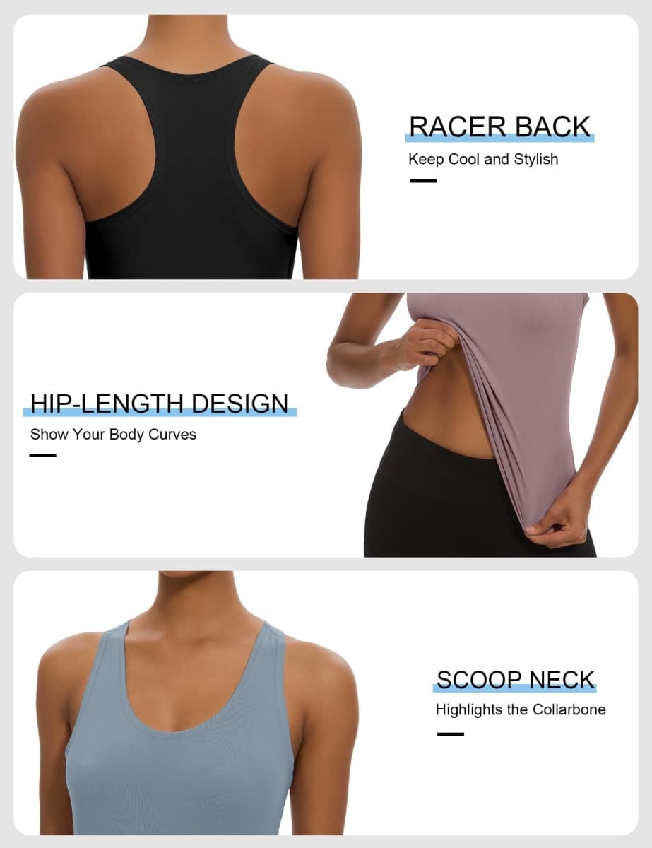 Dalavch 5/6 Pack Women's Workout Racerback Tank Tops Spandex Yoga Athletic Running Gym Sports Crop Tops for Women, 1 Black 1 White 1 Heather Grey 1 Pink 1 Blue, Medium thumbnail 4