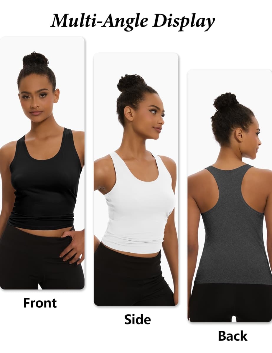 Dalavch 5/6 Pack Women's Workout Racerback Tank Tops Spandex Yoga Athletic Running Gym Sports Crop Tops for Women, 1 Black 1 White 1 Heather Grey 1 Pink 1 Blue, Medium thumbnail 5