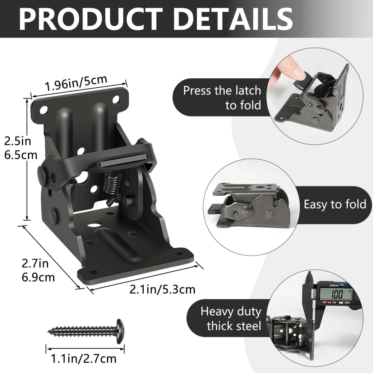 4 Pack Folding Brackets, Self-Lock Hinge with Screws for Folding Table Legs, Lock Extension Support Bracket Bed Legs, Black thumbnail 2