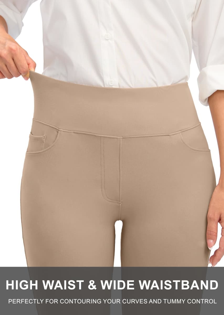 Rammus Womens High Waist Dress Pants with Pockets Business Casual Work Pants for Women Stretchy Skinny Slacks for Office, New-khaki, Large thumbnail 4