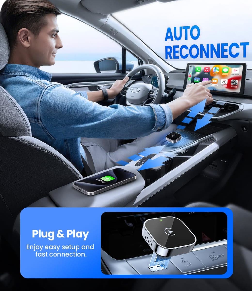 Teeran Wireless CarPlay Adapter for iPhone (2026 Upgraded), Mini Plug & Play for Cars with Factory Wired Apple CarPlay, Fast & Stable Connection, Easy Setup, Wide Vehicle Compatibility USB & USB C thumbnail 3