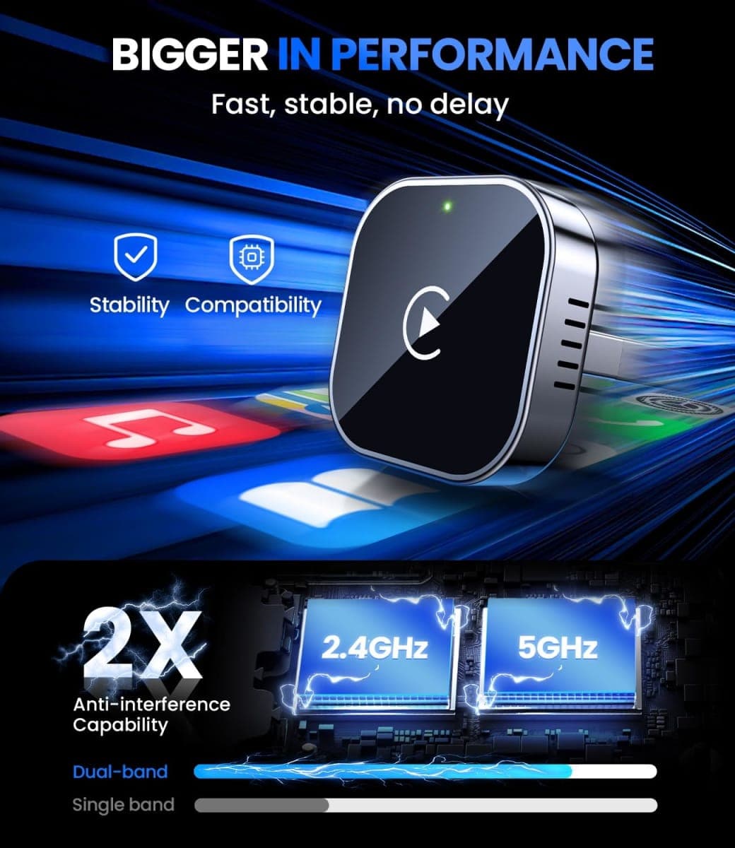 Teeran Wireless CarPlay Adapter for iPhone (2026 Upgraded), Mini Plug & Play for Cars with Factory Wired Apple CarPlay, Fast & Stable Connection, Easy Setup, Wide Vehicle Compatibility USB & USB C thumbnail 5