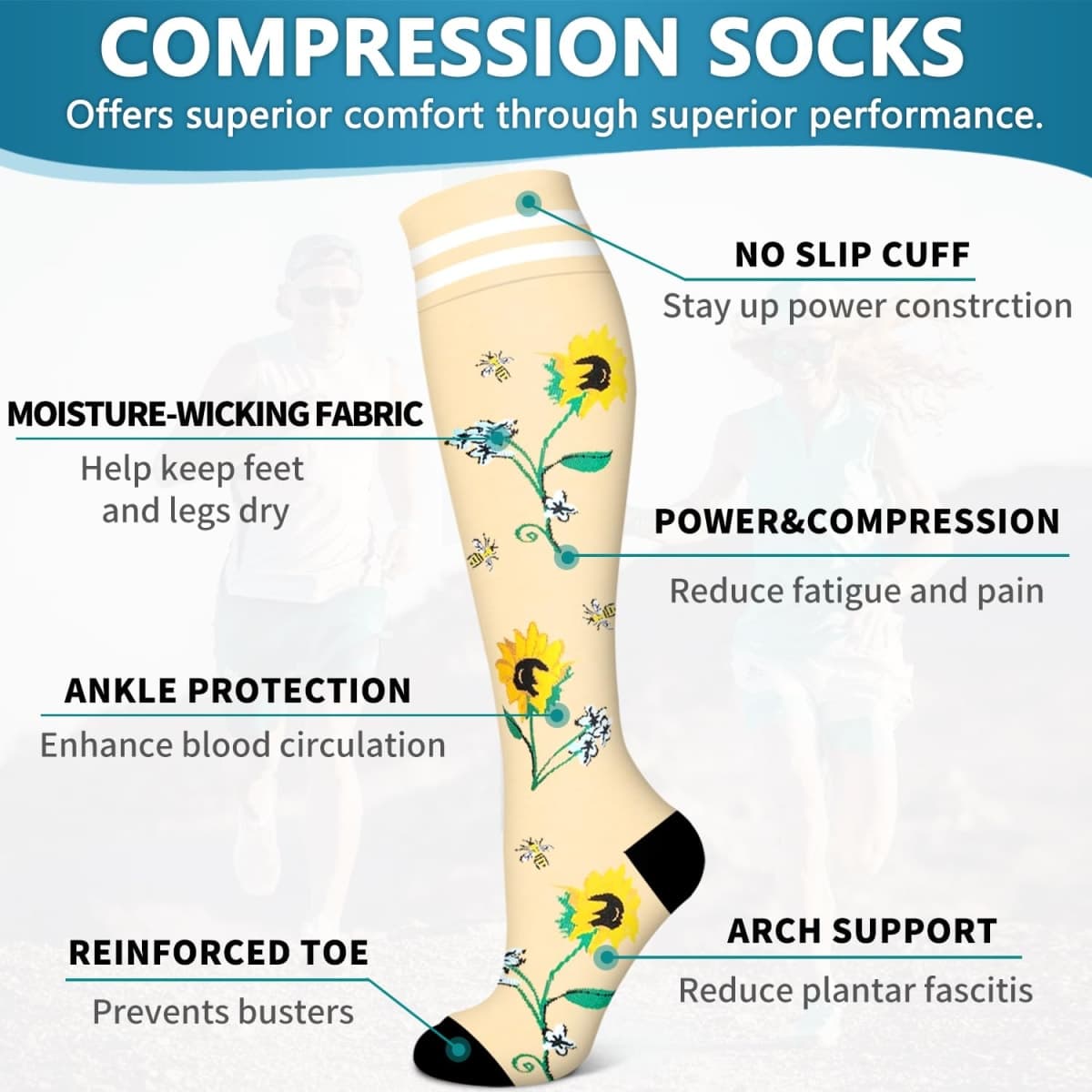6 Pack Copper Compression Socks for Women and Men Circulation-Best Support for Medical,Running,Nursing,Athletic thumbnail 5