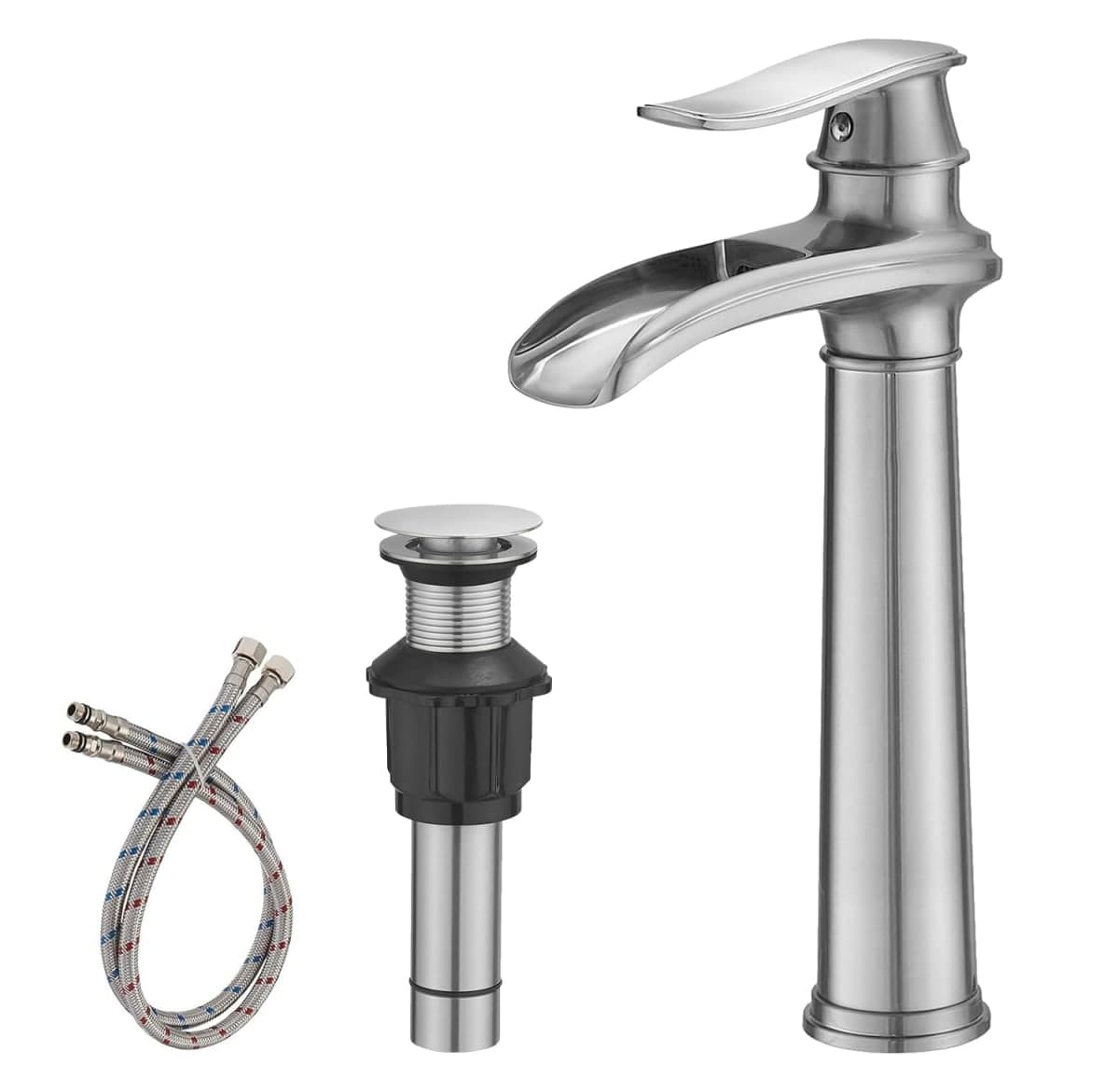 BWE Vessel Sink Faucet Brushed Nickel Tall Waterfall Bathroom Faucet — image 1