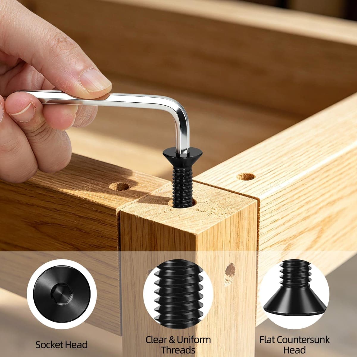 100 PCS M4 x 16mm Flat Head Socket Cap Screws Bolts, 10.9 Grade Carbon Steel Countersunk Allen Bolts, Full Thread, Black Coating, Screwdriver Included thumbnail 3