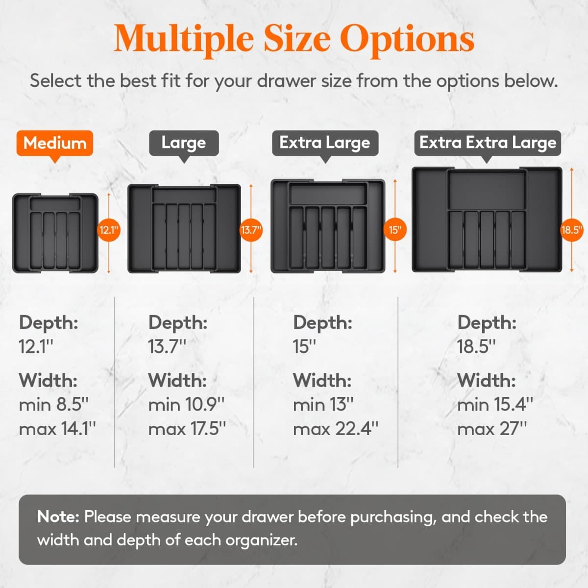 Lifewit Cutlery Organizer, Expandable Utensil Drawer Organizer, Adjustable Cutlery Rack for Kitchen, BPA Free Cutlery Holder, Cutlery Tray Organizer for Spoons Forks Knives, Black thumbnail 2