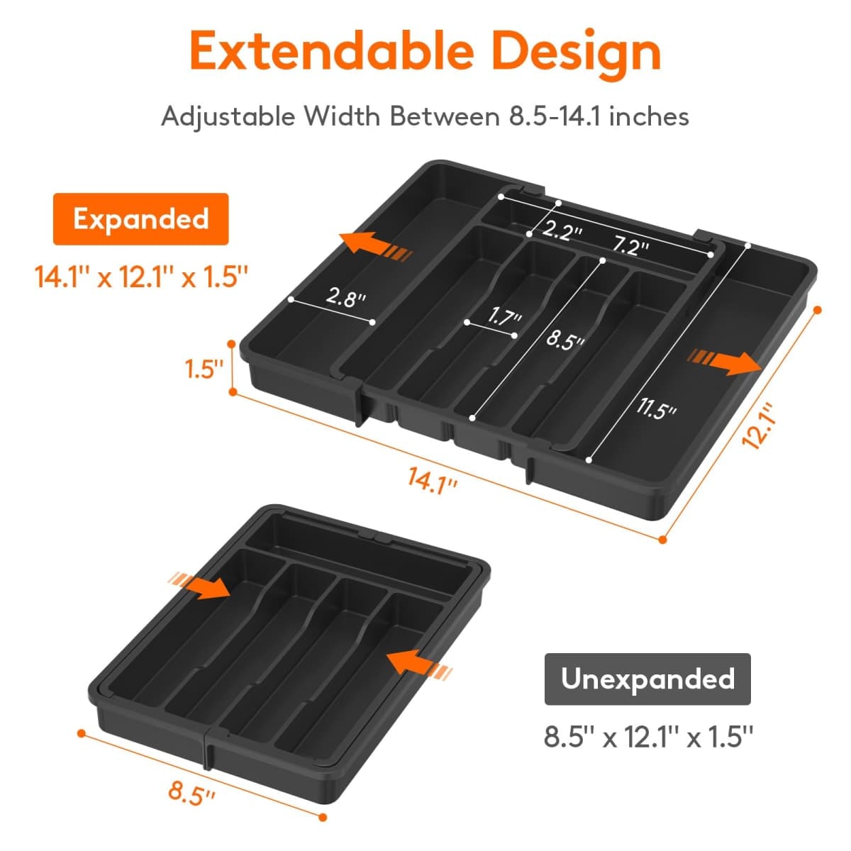 Lifewit Cutlery Organizer, Expandable Utensil Drawer Organizer, Adjustable Cutlery Rack for Kitchen, BPA Free Cutlery Holder, Cutlery Tray Organizer for Spoons Forks Knives, Black thumbnail 4