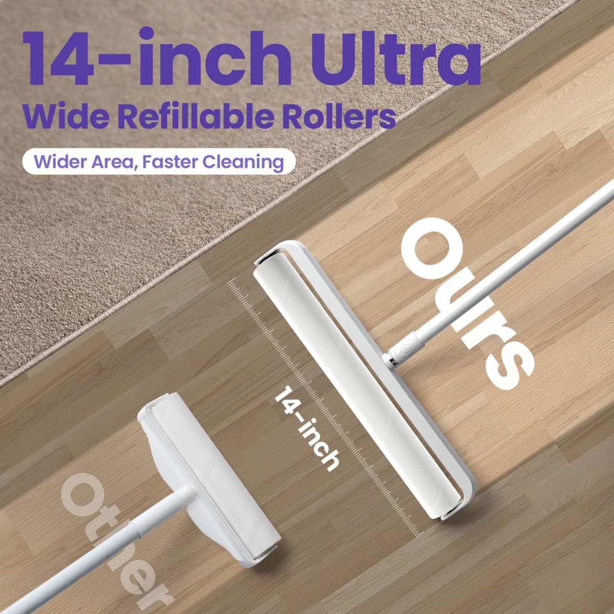 DELOMO 14.17” Large Lint Roller for Pet Hair, Long Handle for Floor, Carpet thumbnail 2