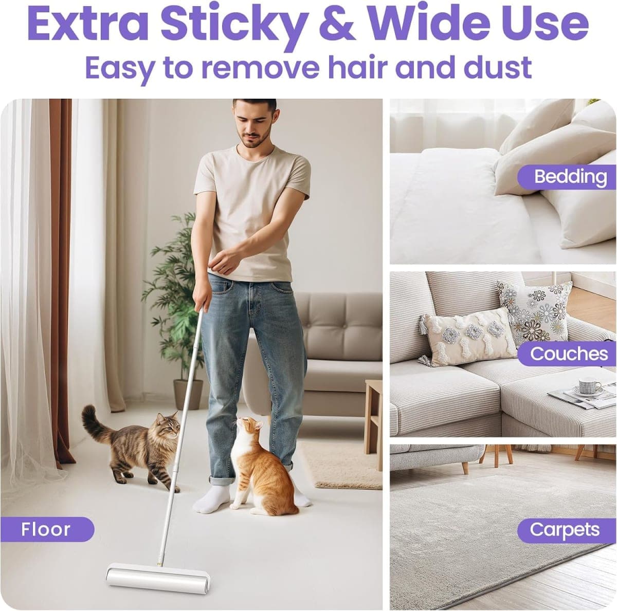 DELOMO 14.17” Large Lint Roller for Pet Hair, Long Handle for Floor, Carpet thumbnail 4