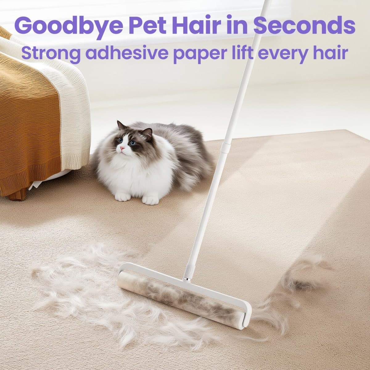 DELOMO 14.17” Large Lint Roller for Pet Hair, Long Handle for Floor, Carpet thumbnail 5