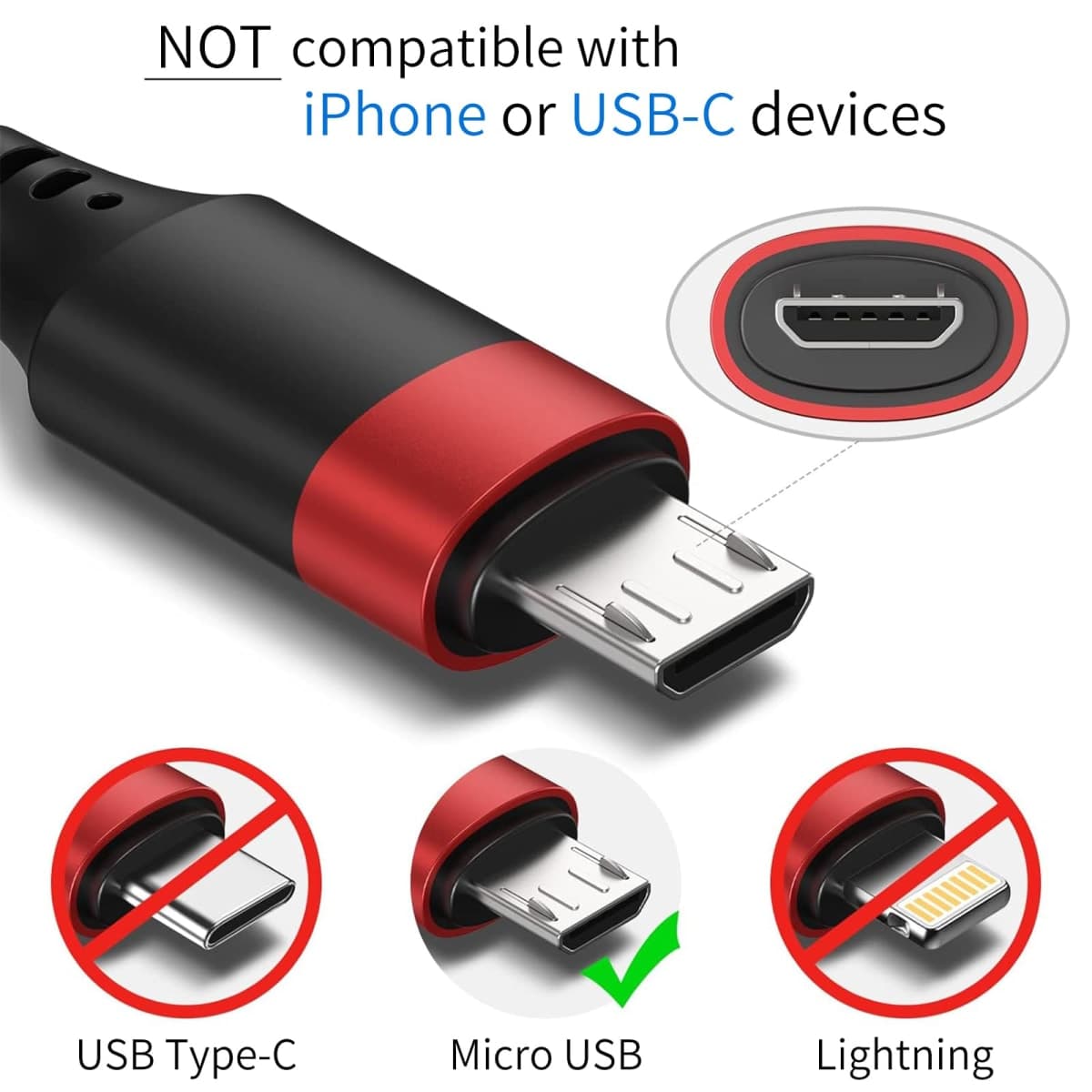 10 Pack Short Micro USB Cables 1ft, Bulk 12 inch Micro USB Cable Pack, Durable USB 2.0 Android Charger Cords for Charging Stations Samsung Galaxy S6 S7 J7 Note 5 LG Kindle Fire Sony PS4 TV Sticks thumbnail 4
