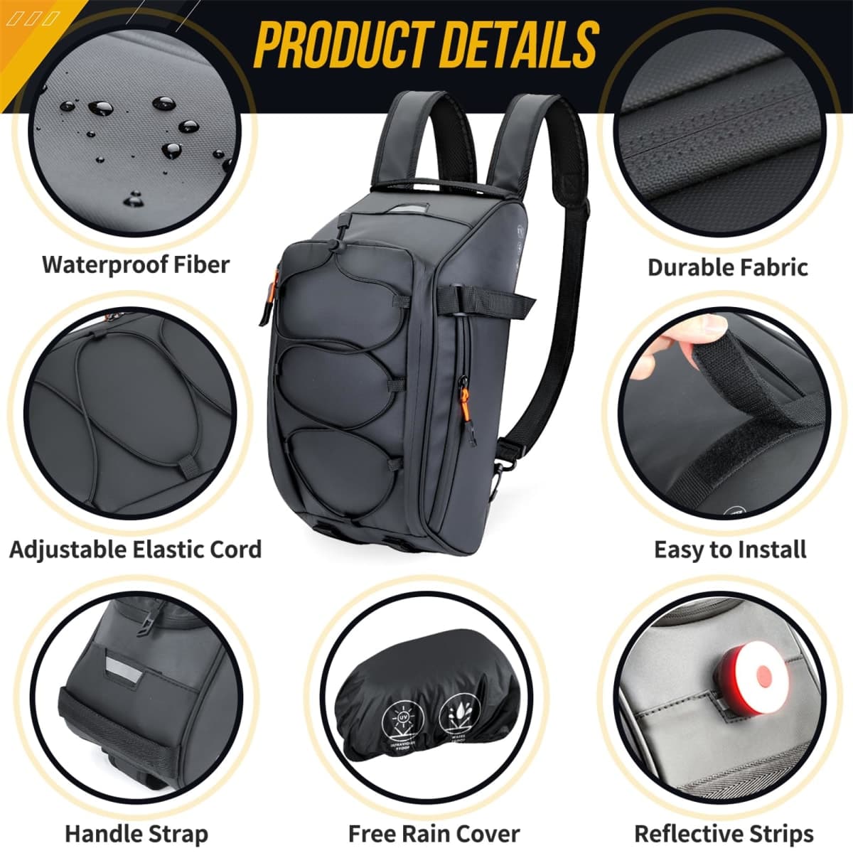 WOTOW Bike Rack Bag Waterproof - 10L Large Capacity Bike Trunk Bag, Reflective Bicycle Saddle Panniers, Cycling Bag Back Seat Storage Cargo Carrier Pouch with Shoulder Strap & Hook (10L) thumbnail 2