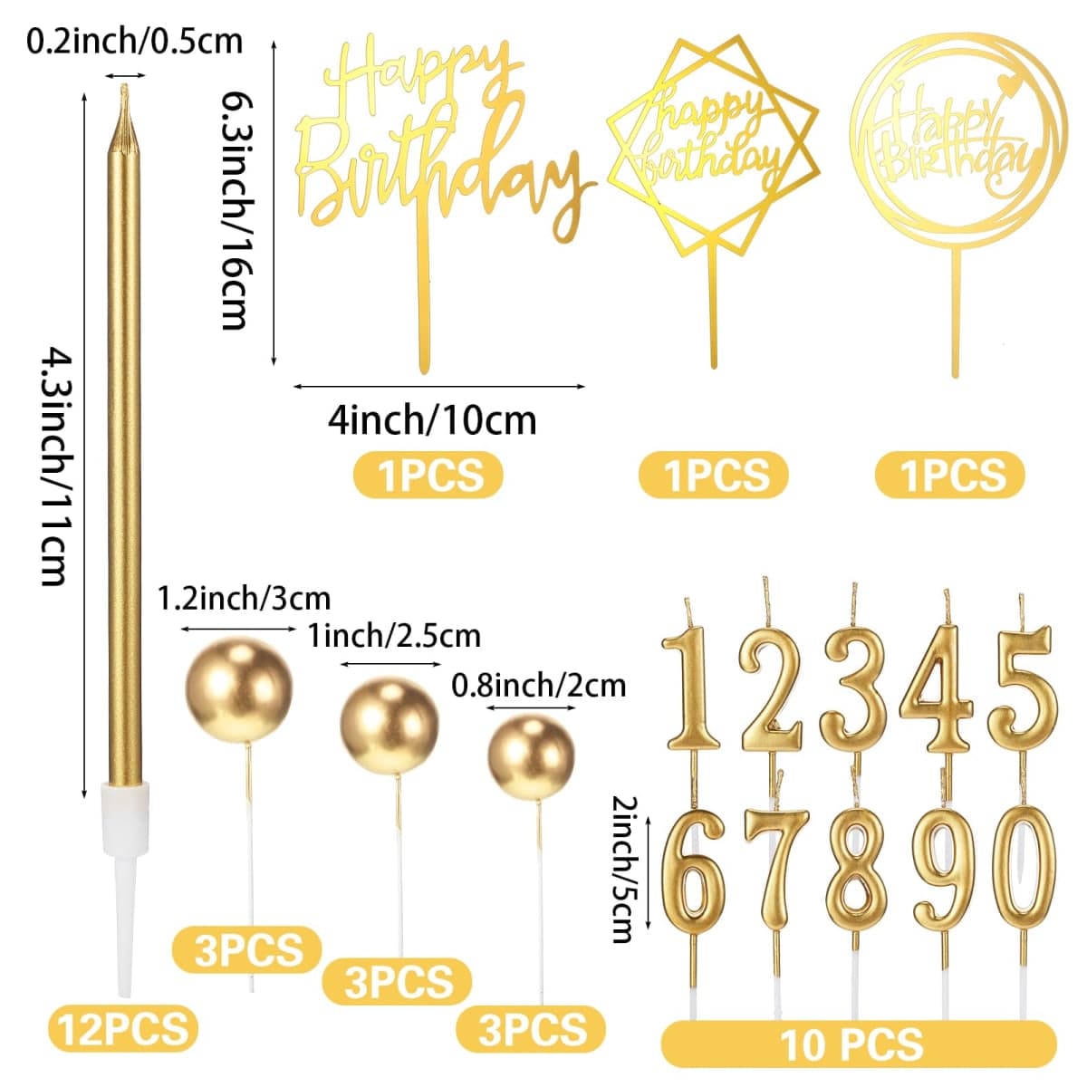 Yerliker 34 Pcs Happy Birthday Cake Toppers Decorations Birthday Candles DIY Cake Decor for Men Women Wedding Anniversary(Gold) thumbnail 2