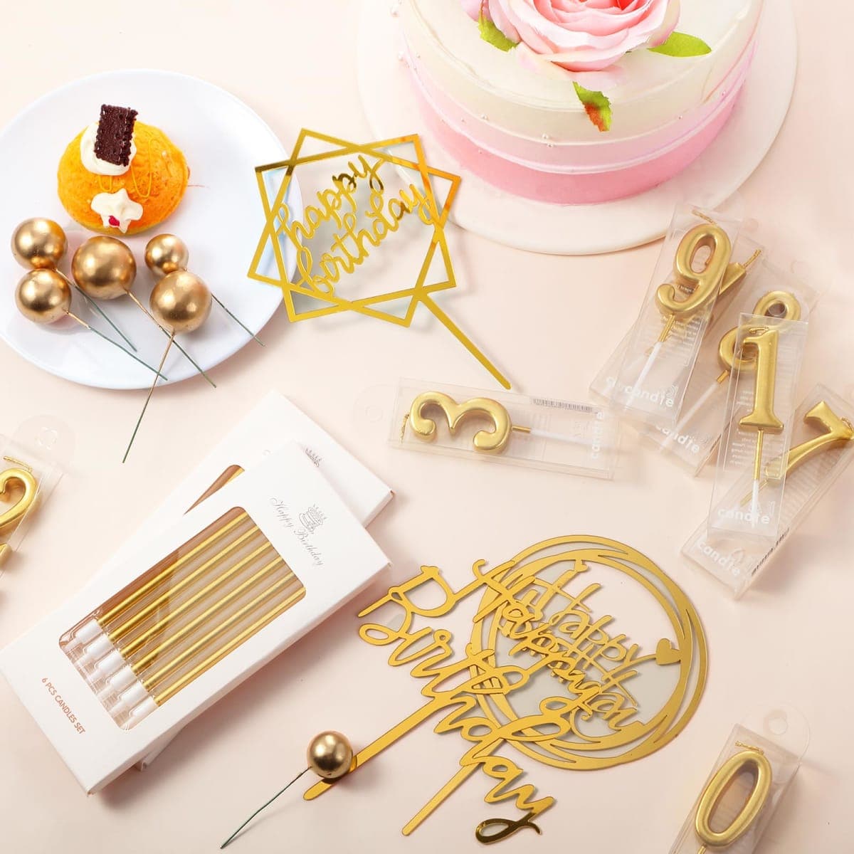 Yerliker 34 Pcs Happy Birthday Cake Toppers Decorations Birthday Candles DIY Cake Decor for Men Women Wedding Anniversary(Gold) thumbnail 3
