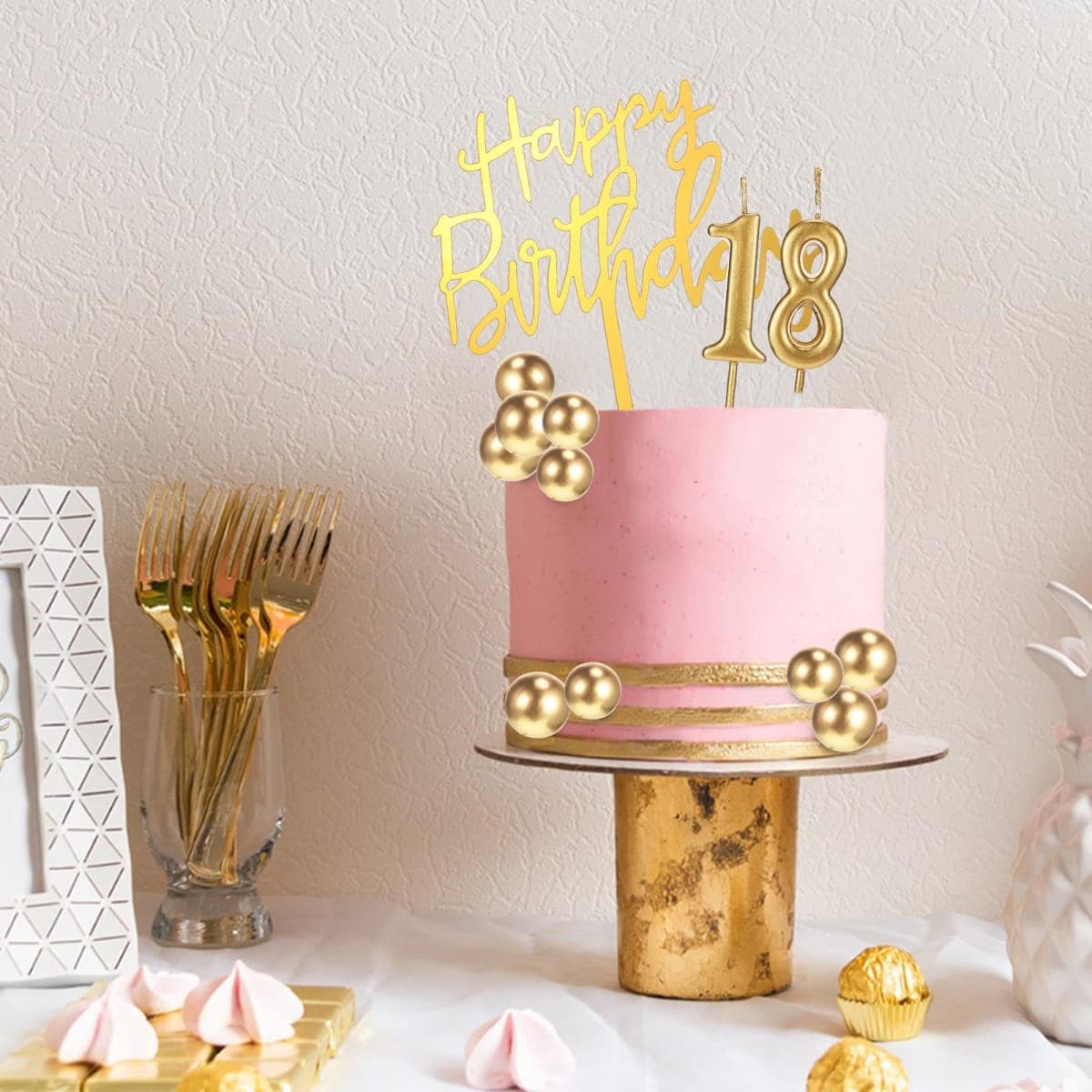 Yerliker 34 Pcs Happy Birthday Cake Toppers Decorations Birthday Candles DIY Cake Decor for Men Women Wedding Anniversary(Gold) thumbnail 4