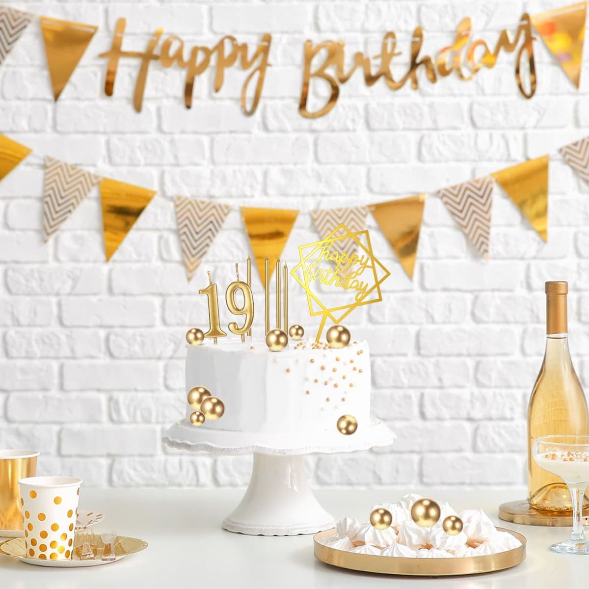 Yerliker 34 Pcs Happy Birthday Cake Toppers Decorations Birthday Candles DIY Cake Decor for Men Women Wedding Anniversary(Gold) thumbnail 5