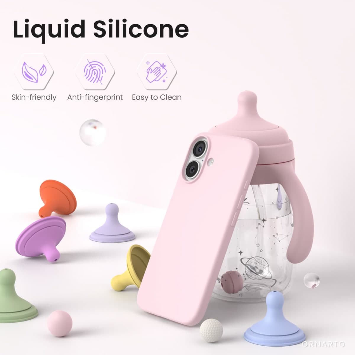 ORNARTO for iPhone 17 Case 6.3", Slim Liquid Silicone, Chalk Pink thumbnail 3