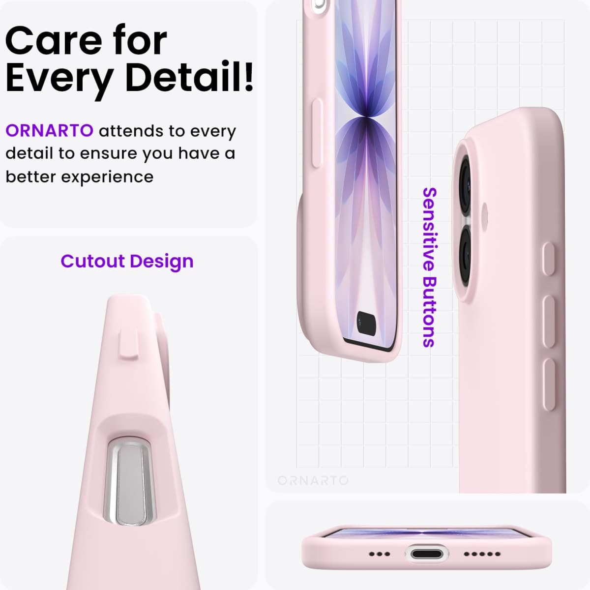 ORNARTO for iPhone 17 Case 6.3", Slim Liquid Silicone, Chalk Pink thumbnail 5