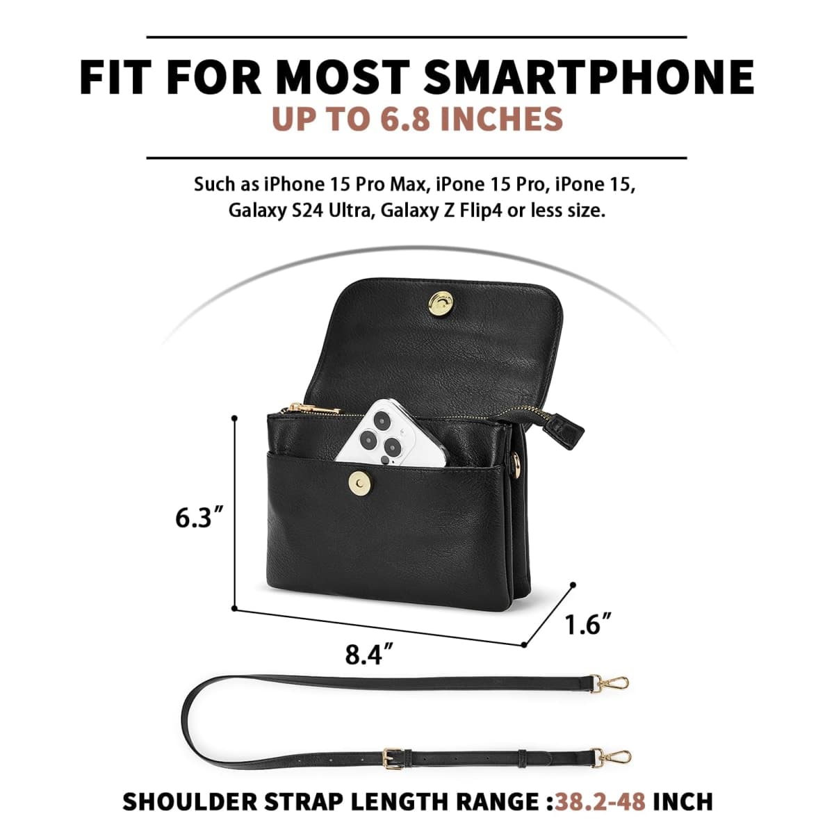 CHOLISS Small Crossbody Bags for Women, Vegan Leather Cell Phone Purse, Mini Travel Purse with Adjustable Strap Womens Gifts, 03 Classic Black, Small, Small Crossbody Bags for Women Trendy thumbnail 3