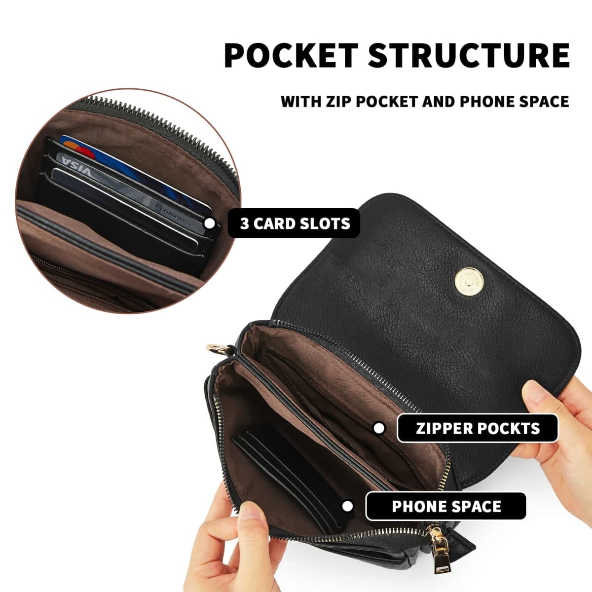 CHOLISS Small Crossbody Bags for Women, Vegan Leather Cell Phone Purse, Mini Travel Purse with Adjustable Strap Womens Gifts, 03 Classic Black, Small, Small Crossbody Bags for Women Trendy thumbnail 4