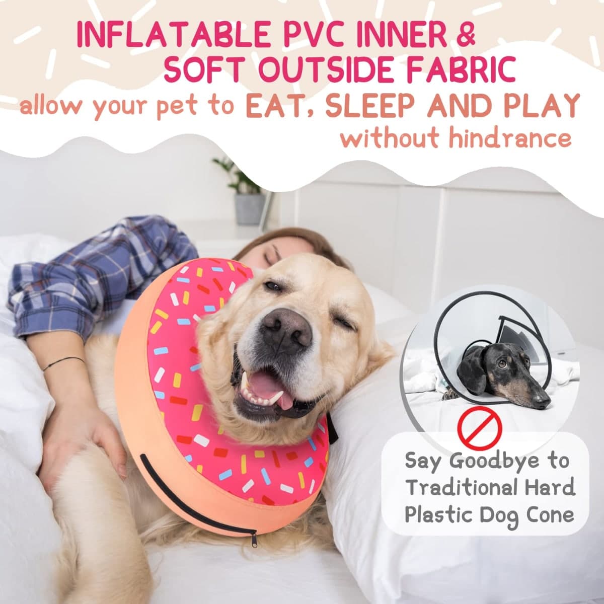 Supet Inflatable Dog Cone Collar Alternative After Surgery, Doggie Neck Donut Collar Recovery ECollar, Soft Dog Cone for Small Medium Large Dogs thumbnail 3