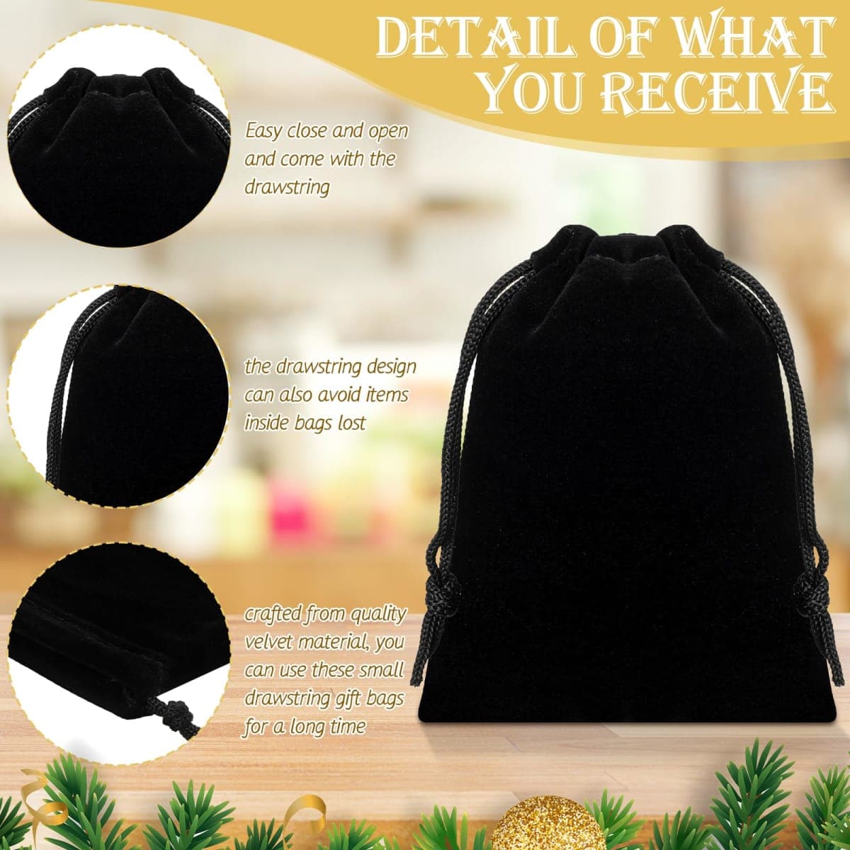 Sweetude 100 Pieces Velvet Drawstring Bags Jewelry Pouches for Christmas 2.76 x 3.54 Inches Wedding Mini Gift Bags for Christmas, Party Favors (Gold Opening Red) thumbnail 3