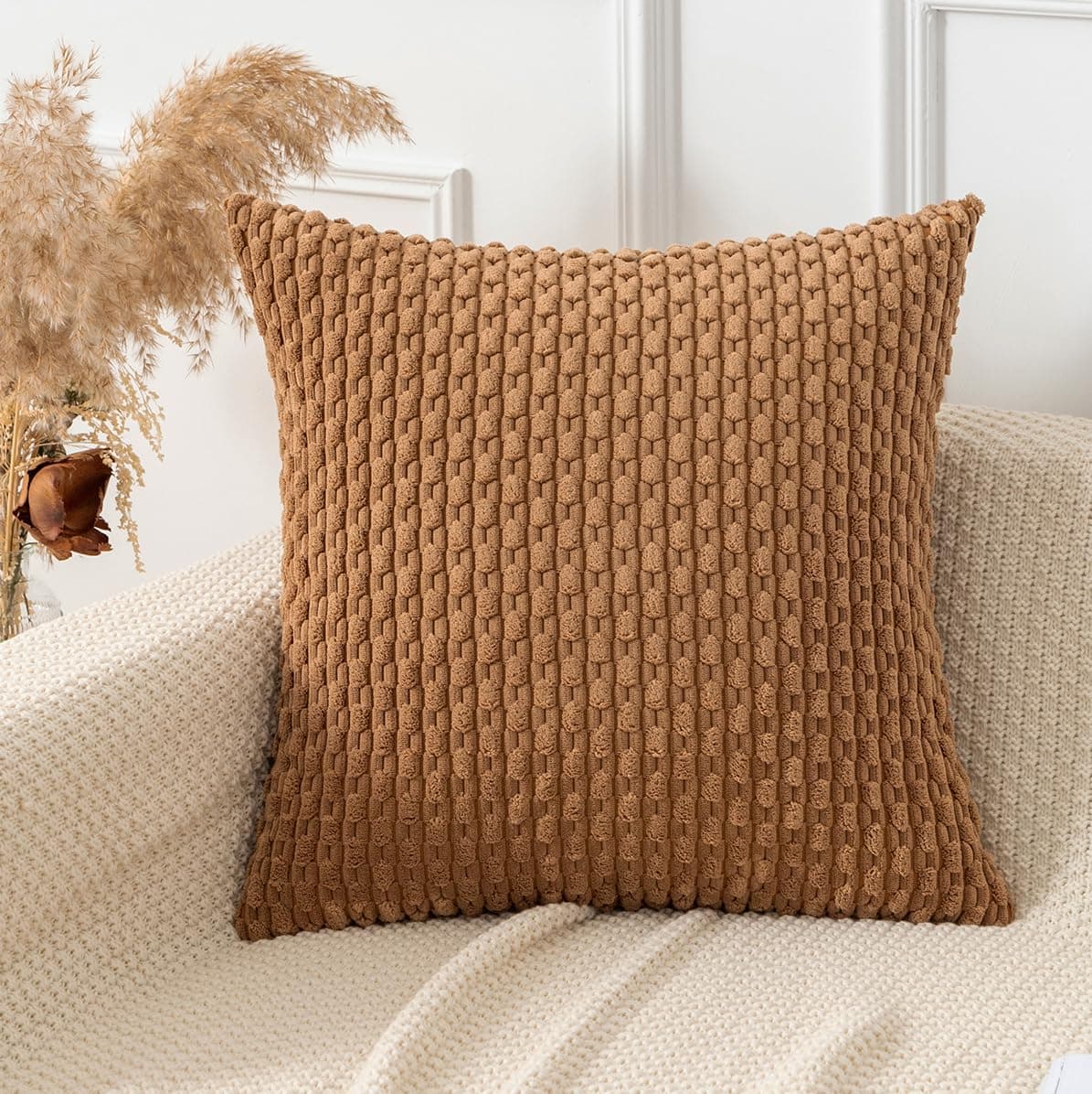 Kevin Textile Soft Corduroy 18x18 Inch Pillow Covers 2 Pack, Khaki thumbnail 4