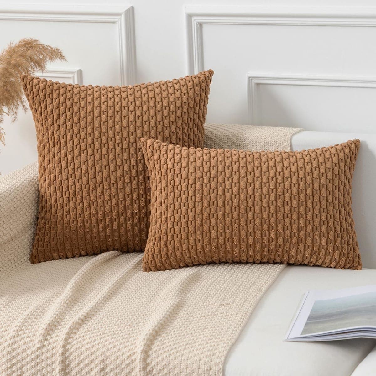 Kevin Textile Soft Corduroy 18x18 Inch Pillow Covers 2 Pack, Khaki thumbnail 5