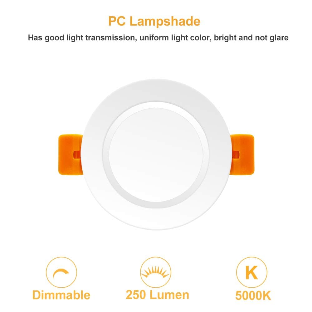 BIRRAY 6 Pack 2 Inch Dimmable LED Lights, 5000K Warm White, 3W LED Lights, CRI 80, 35W Halogen Replacement with LED Driver thumbnail 5