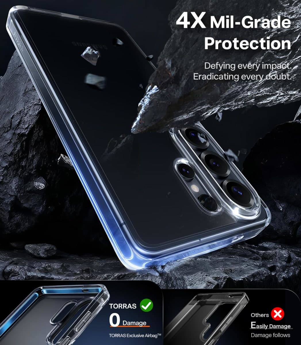TORRAS for Samsung Galaxy s26 Ultra case Clear, [2026 Upgraded Non-Yellowing] [12FT Military-Grade Protection] Transparent Slim case for Samsung s26 Ultra case Thin, Diamond Clear, Hard, 6.9" thumbnail 5
