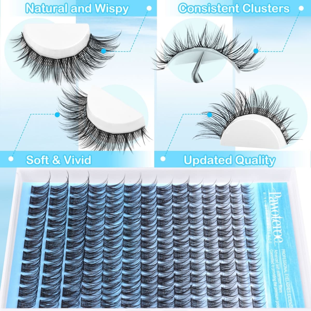 Pawotence Wispy Lash Clusters Natural Cluster Eyelash Extensions 154pcs Individual Lashes 8-16mm Lash Extension DIY False Eyelashes Soft Comfortable Natural Eyelash Clusters with Thin Band thumbnail 3