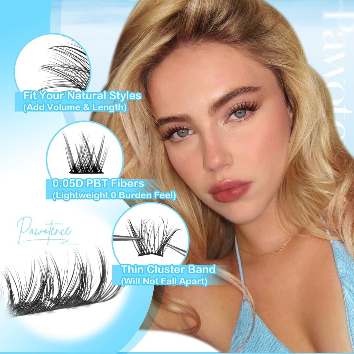 Pawotence Wispy Lash Clusters Natural Cluster Eyelash Extensions 154pcs Individual Lashes 8-16mm Lash Extension DIY False Eyelashes Soft Comfortable Natural Eyelash Clusters with Thin Band thumbnail 4